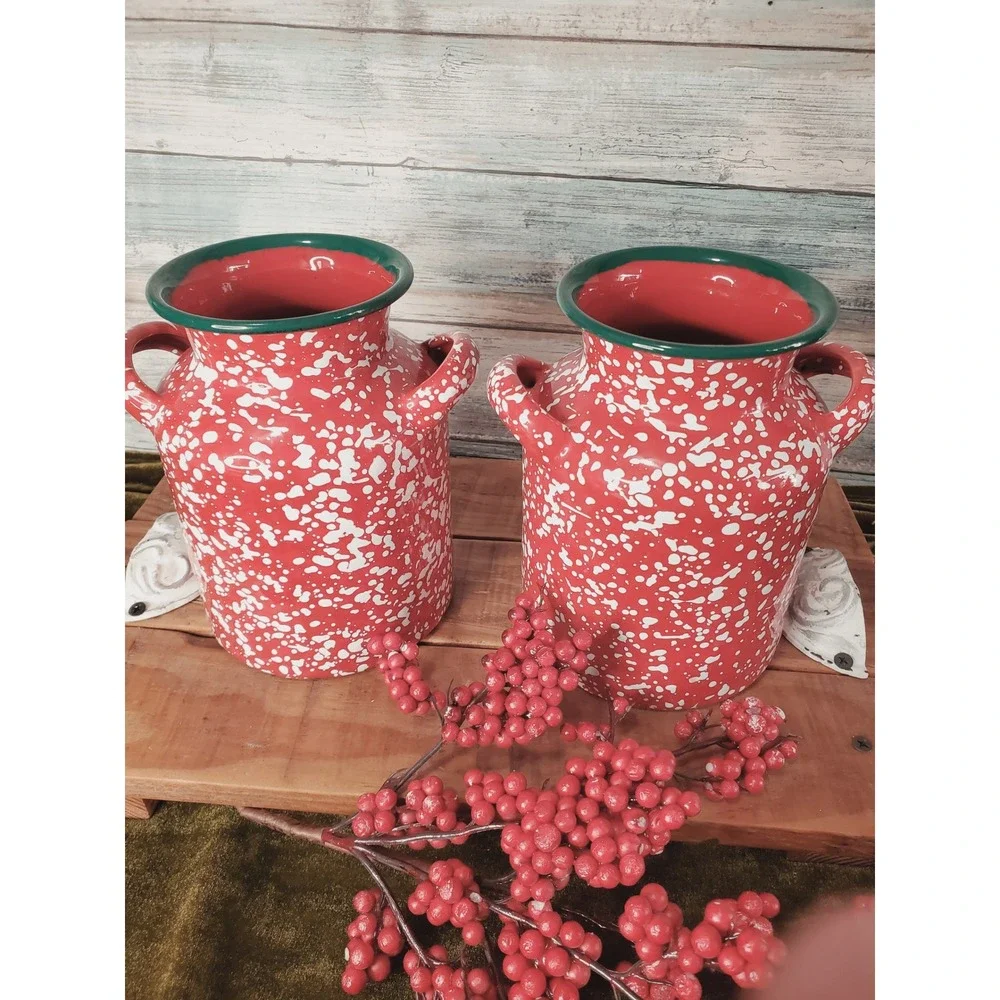 Robert Stanley‎ Home Red Speckle Ceramic Milk CanVases Christmas Set of 2